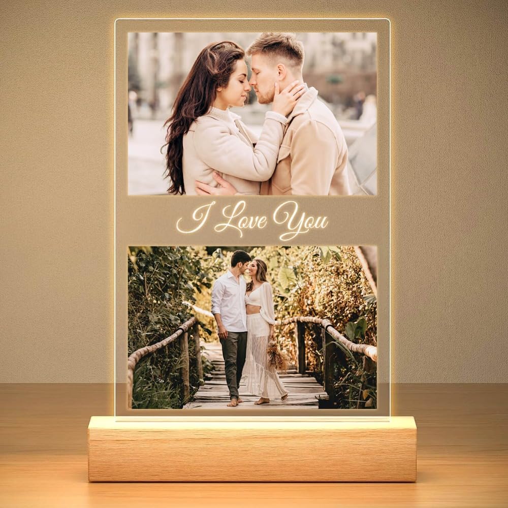 Custom Picture Frame with Photo, Customized Picture Frames with Night Light, Custom Photo Frame, Personalized Valentines Day Gifts for Her Him Women Men