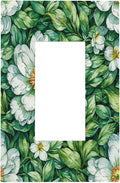 Vintage Floral White Flowers Green Plants Leaves Decorative Outlet Covers 1 Gang Single Rocker Light Switch Cover Plate Wall Plates GFCI Faceplate for Bedroom Bathroom Decor