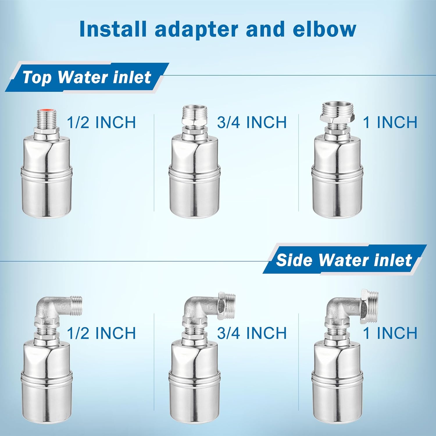 Mornajina 1/2" 3/4" 1" Automatic Float Valve, 304 Stainless Steel Fully Automatic Water Level Control Float Valve, Auto Shut Off Ball Mini Float Valve for Pool, Fish Tank, Livestock Troughs, Pond