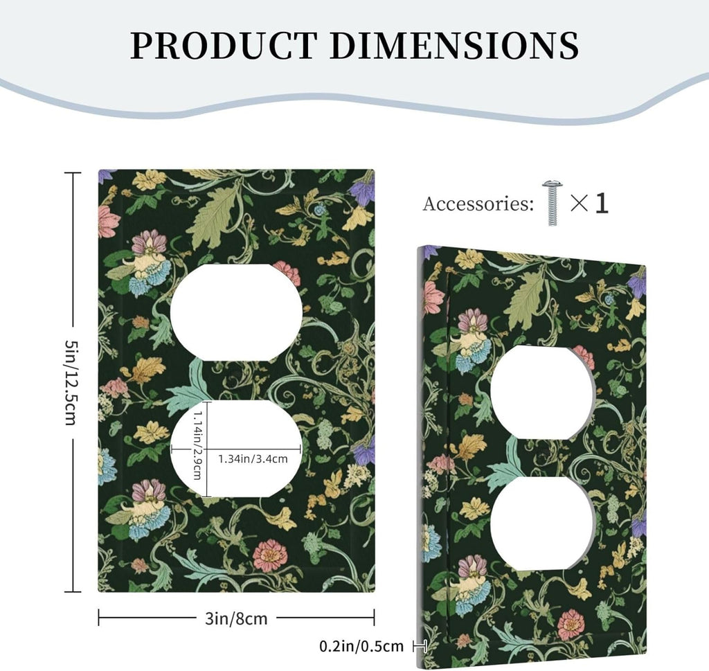Decorative Outlet Covers Vintage Green Leaf Plant Rustic Pink Flower 1 Gang Duplex Light Switch Cover Plate Wall Plates for Electrical Outlets Switchplate Faceplate
