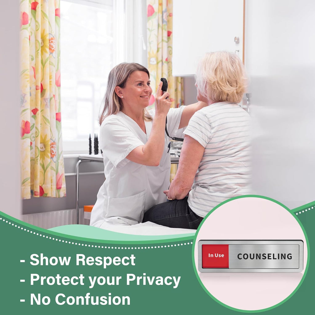 Counseling Room Door Sign with Slider, Do Not Disturb Privacy Office Sign, In Use/Available Acrylic Sliding Indicator for Business Hospital Home, Brushed Silver 8" x 2.6"