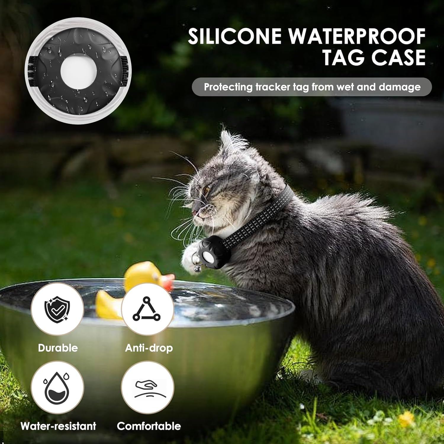 Cat Tracker, Cat Tracker Collar with Safety Elastic Buckle, Works with Any Collar,Compatible with Apple Find My App (Only iOS), No Monthly Fee, Waterproof, Black