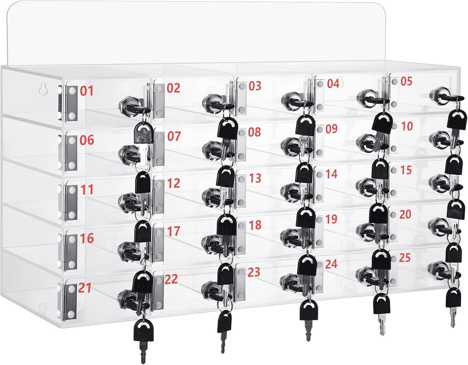 Threan 25 Slot Cell Phone Storage Box, Clear Cell Phone Storage Cabinet Wall Mounted, Including Door Locks and Keys for Office School Factory Classroom Students Staff