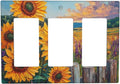 Decorative Outlet Covers Rustic Wilderness Sunflower Lavender Muzha Oil Painting 3 Gang Wall Plate Triple Rocker Light Switch Cover Plate Jumbo Electrical GFCI Faceplate