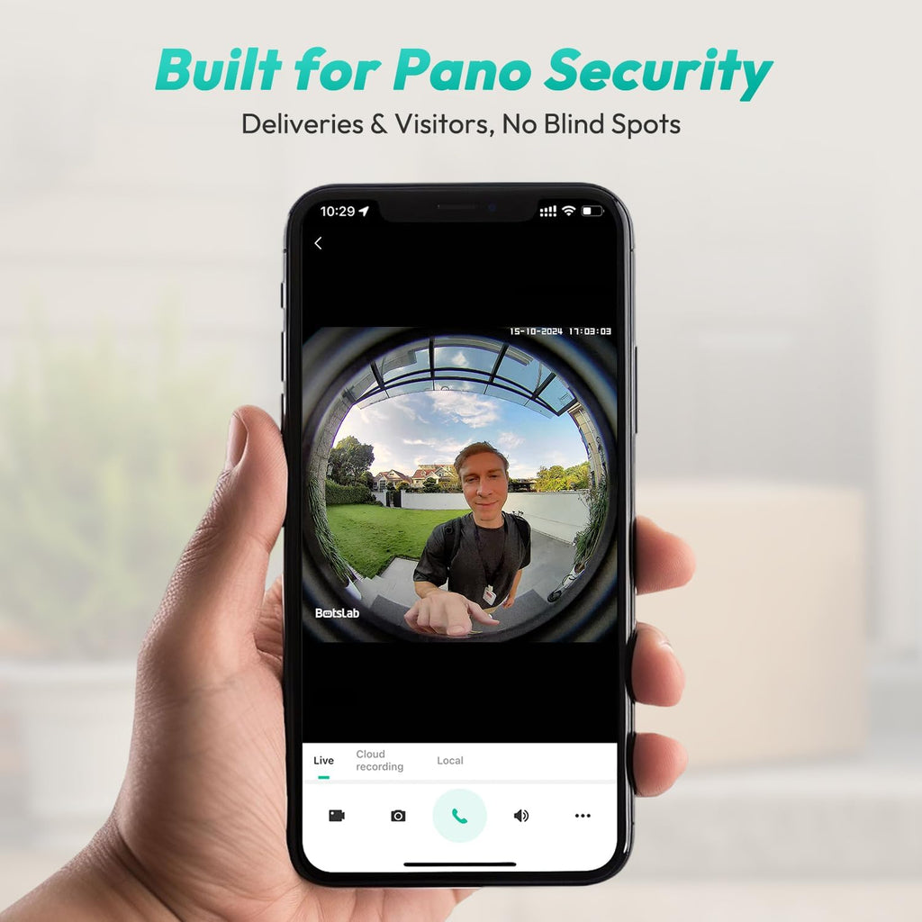 BOTSLAB Doorbell Camera Wireless, 5MP Video Doorbell, 180°Panoramic View, No Monthly Fee, 2.4 GHz WiFi, AI Motion Detection, VR Mode