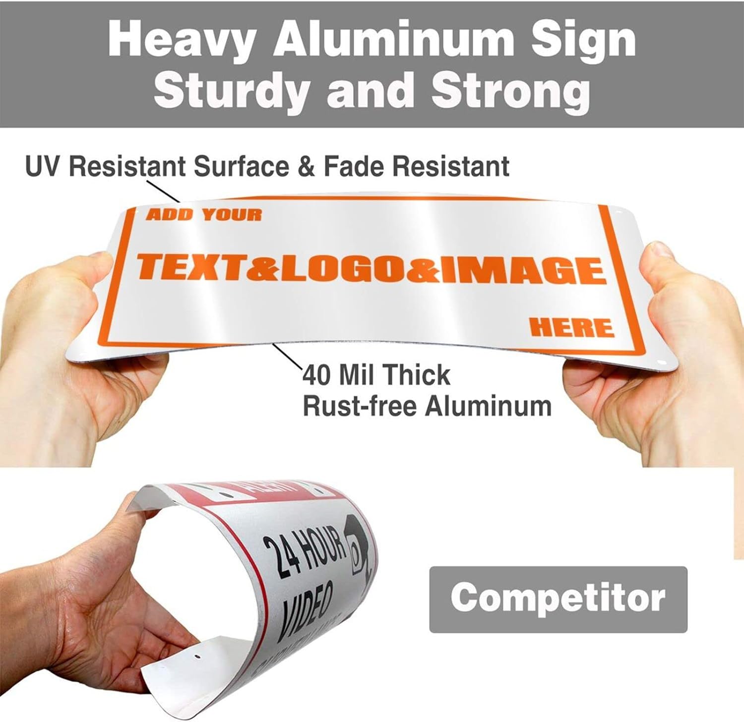 Custom Signs Outdoor Metal - 12 x 8 Customized Personalized Aluminum Signs for Office, Home, Business, Decor, Custom Rust-Proof Sign (Orange Text Box)