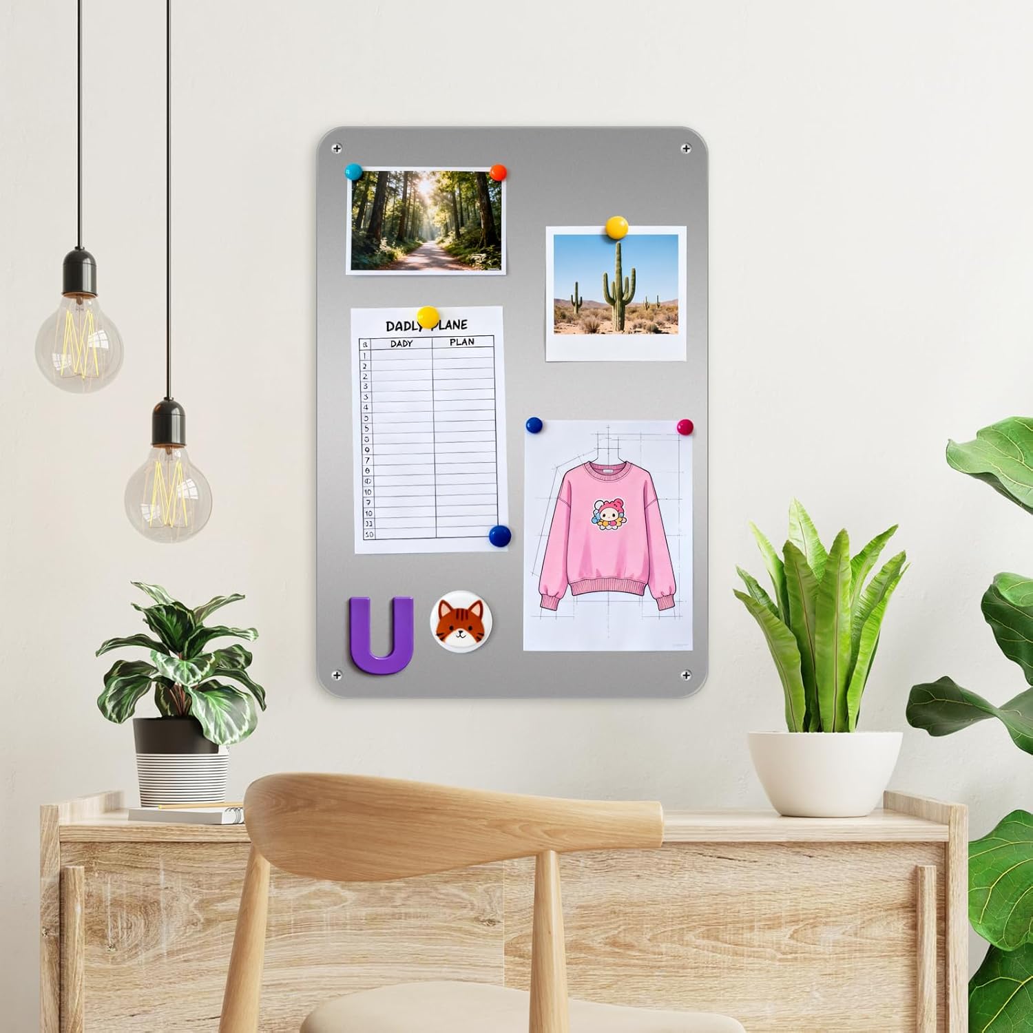 ARVOK 2 Pack Silver Magnetic Board 17.1" x 11.8", Metal Magnet Bulletin Board for Wall, Refrigerator, Cabinet, Display Notes, Photos, Poetry, Includes 8 Screws & 8 Dual Lock Tapes, 4 Support Screws