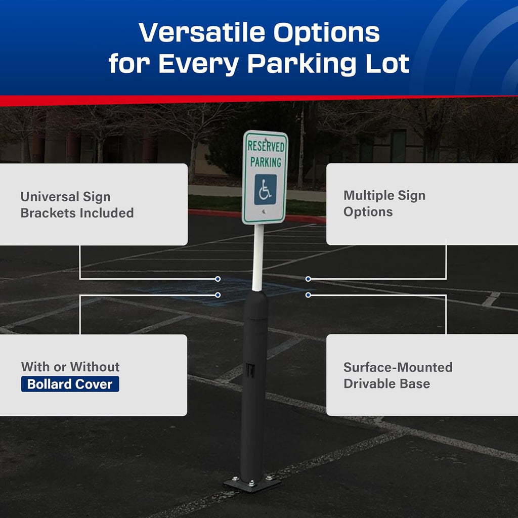 Impact Recovery - Sta-Rite Flexible Sign Post - Sign Holder for Handicap Parking Signs - Made in the USA - 78” with Black Bollard