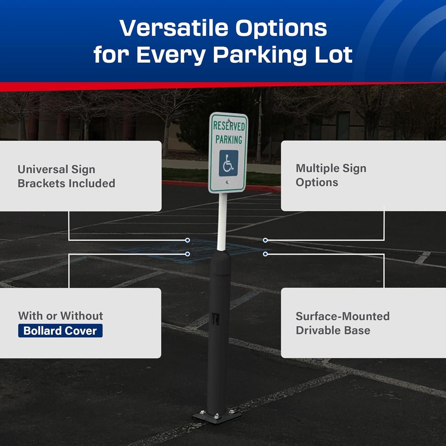 Impact Recovery - Sta-Rite Flexible Sign Post - Sign Holder for Handicap Parking Signs - Made in the USA - 78” with Black Bollard