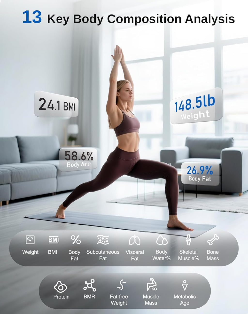 GE Smart Scale for Body Weight and Fat, Digital Bathroom Scales with LED Display BMI Body Fat - Bluetooth 13 Body Composition Monitor for Muscle Mass People with App, Accurate 400lb Weighing