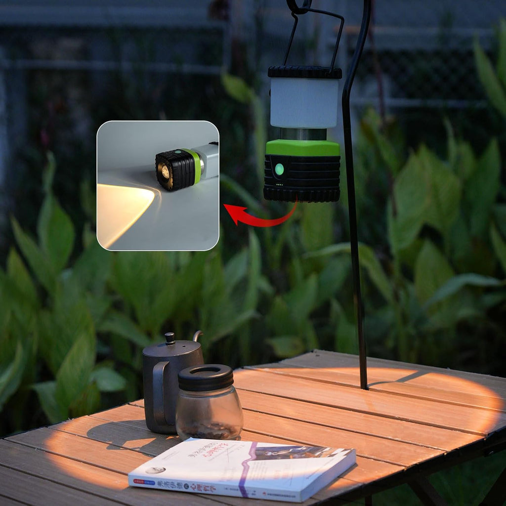 2PCS 3200K Warm Light LED Camping Lantern Rechargeable 1000LM, 4500mAh Power Bank, Flashlight for Hurricane Emergency, Hiking, IP44 Waterproof Lantern(Green)