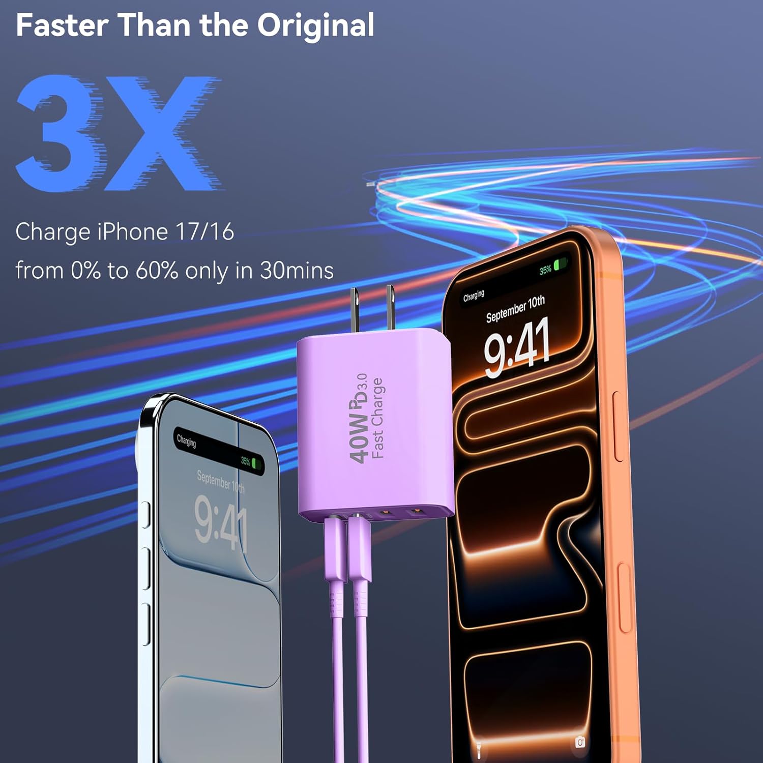 USB C Wall Fast Charger Block, 40W 4-Port Type C Chargers Fast Charging Blocks PD Power Charger Adapter+QC 3.0 USB Multiport Charger Brick for Phone 17/16/15/14/13/12 Pro Max, i-Pad, Galaxy S25-2Pack