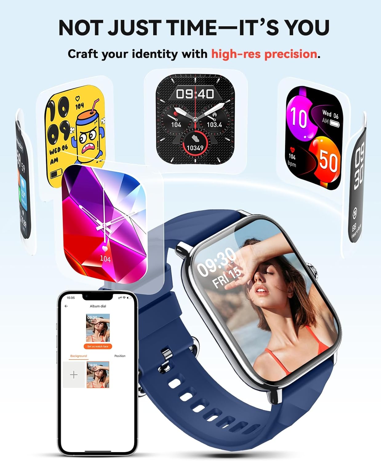 Smart Watches Fitness Tracker for Men Women with Step Counter, Sleep / Calorie Monitor, Pedometer, IP68 Waterproof, 120+ Sports for iPhone Android, 1.91”HD Touchscreen Smartwatch (Casual, Blue, 1.91)