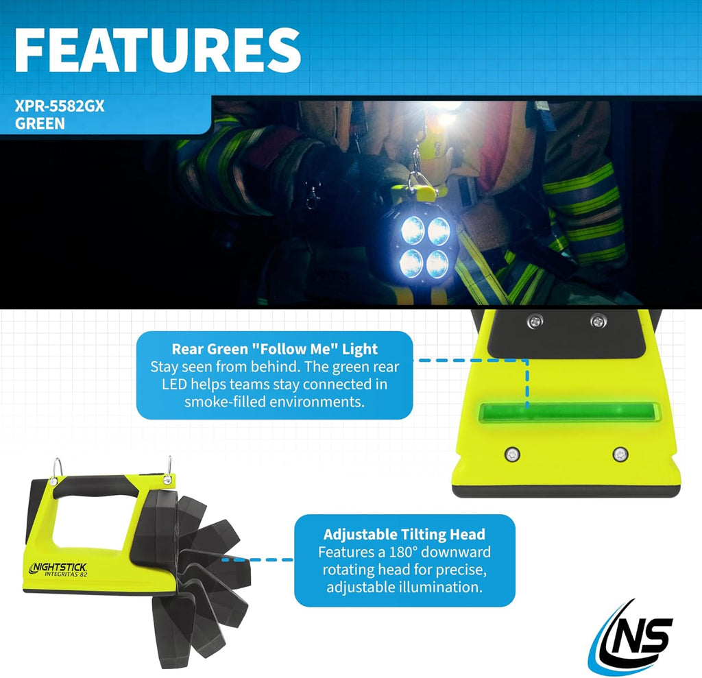 Nightstick XPR-5582GX INTEGRITAS 82 Intrinsically Safe Lantern w/Articulating Head - Li-Ion - Green - UL913
