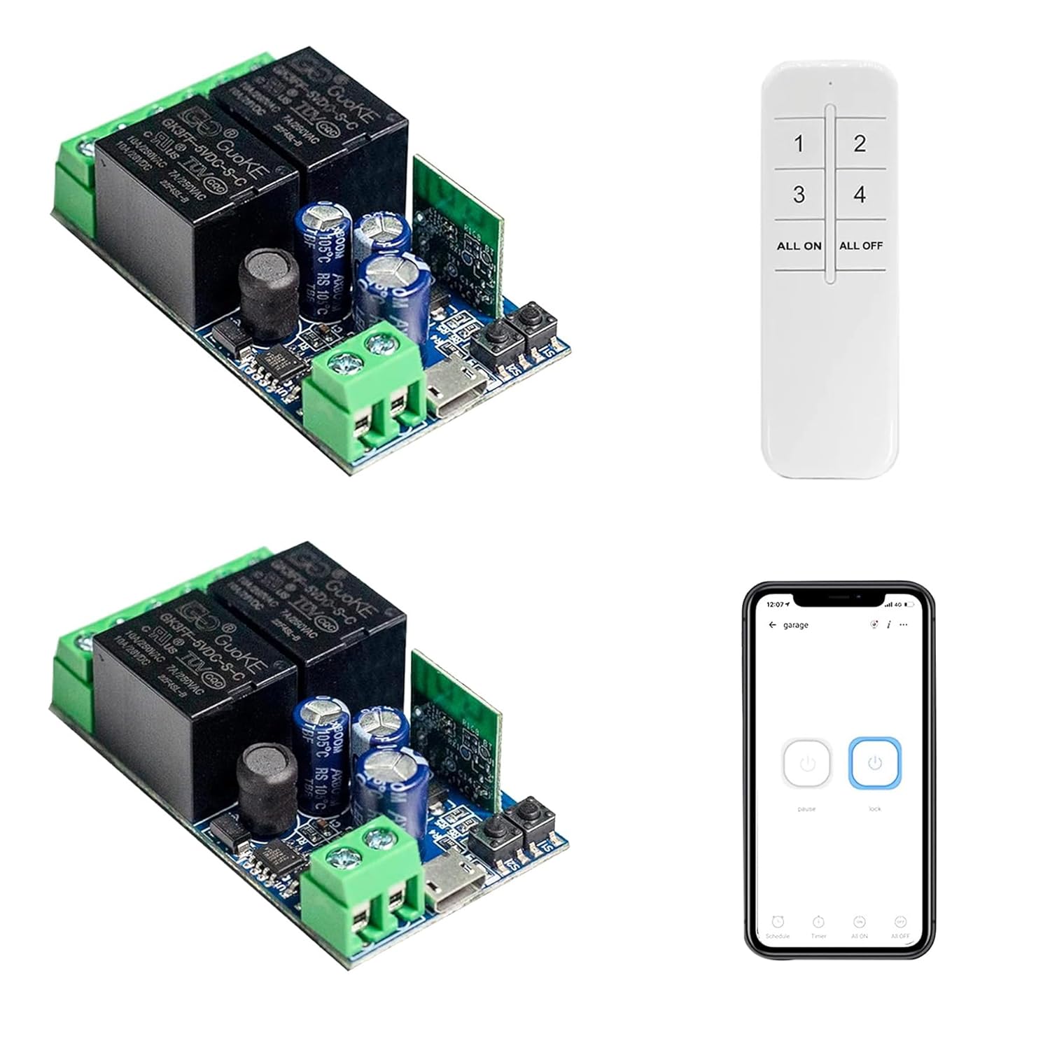 Ewelink WiFi Wireless Smart Relay Module USB 5v 2 Channel Momentary Toggle Latching 7V-48V Remote Switch Transmitter for Access Control, Garage Door,Home Automation, Compatible with Alexa Google Home