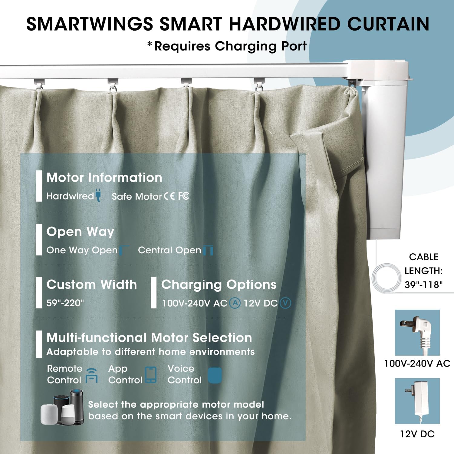 SmartWings Automatic Curtain Opener with Drapery, Motorized Vertical Blinds with Remote, Electric Closet Doors Sliding Panels Compatible with Alexa Google Homekit, 93% Blackout Light Khaki
