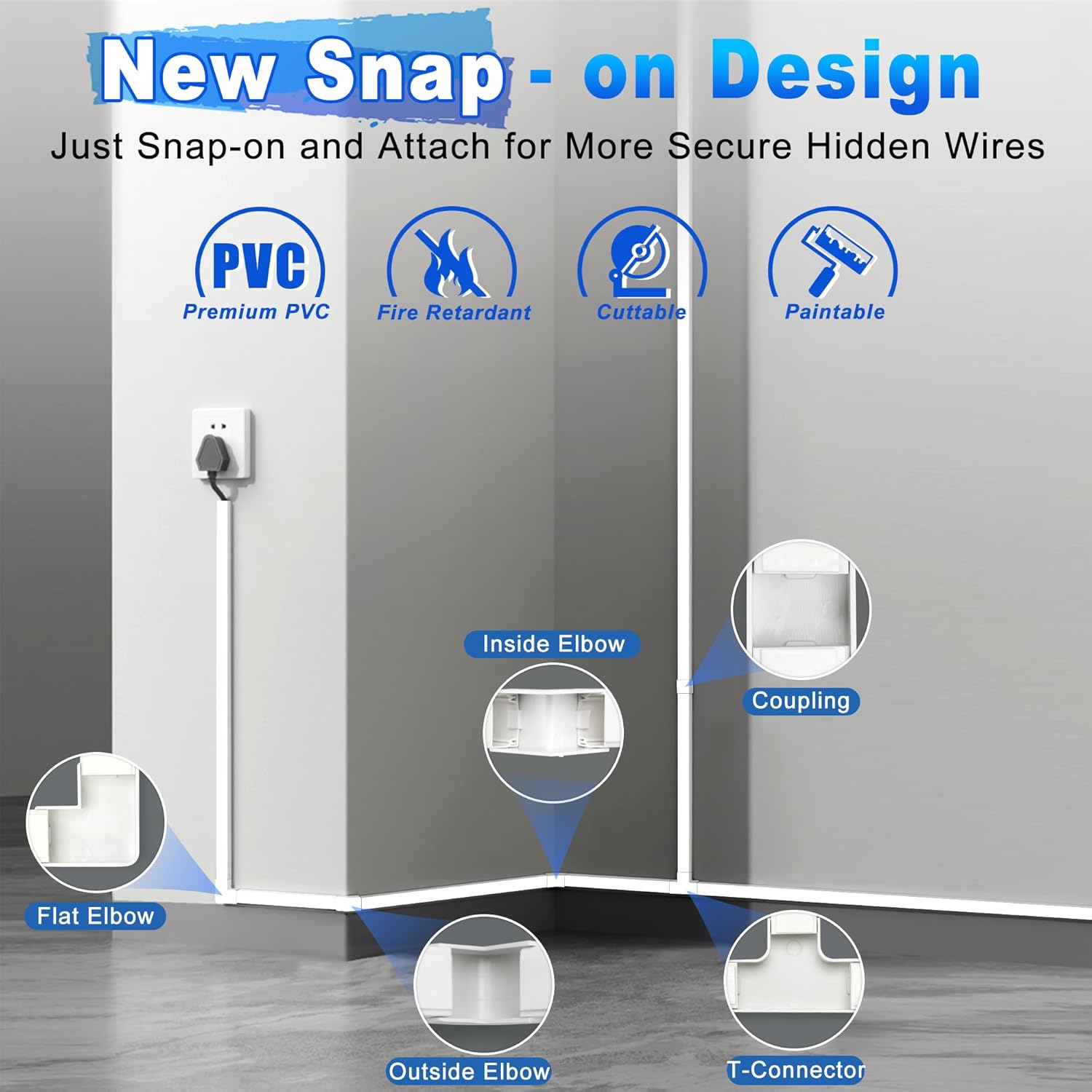 220in Wall Cord Hider Kit, LZEOY Large Capacity Wire Hider for Cords, White Cable Cover Wall Kit, Paintable Hide TV Cords for Wall Mount TV, Cable Concealer Cable Channel: 14 x L15.7in W1.18 H0.63in