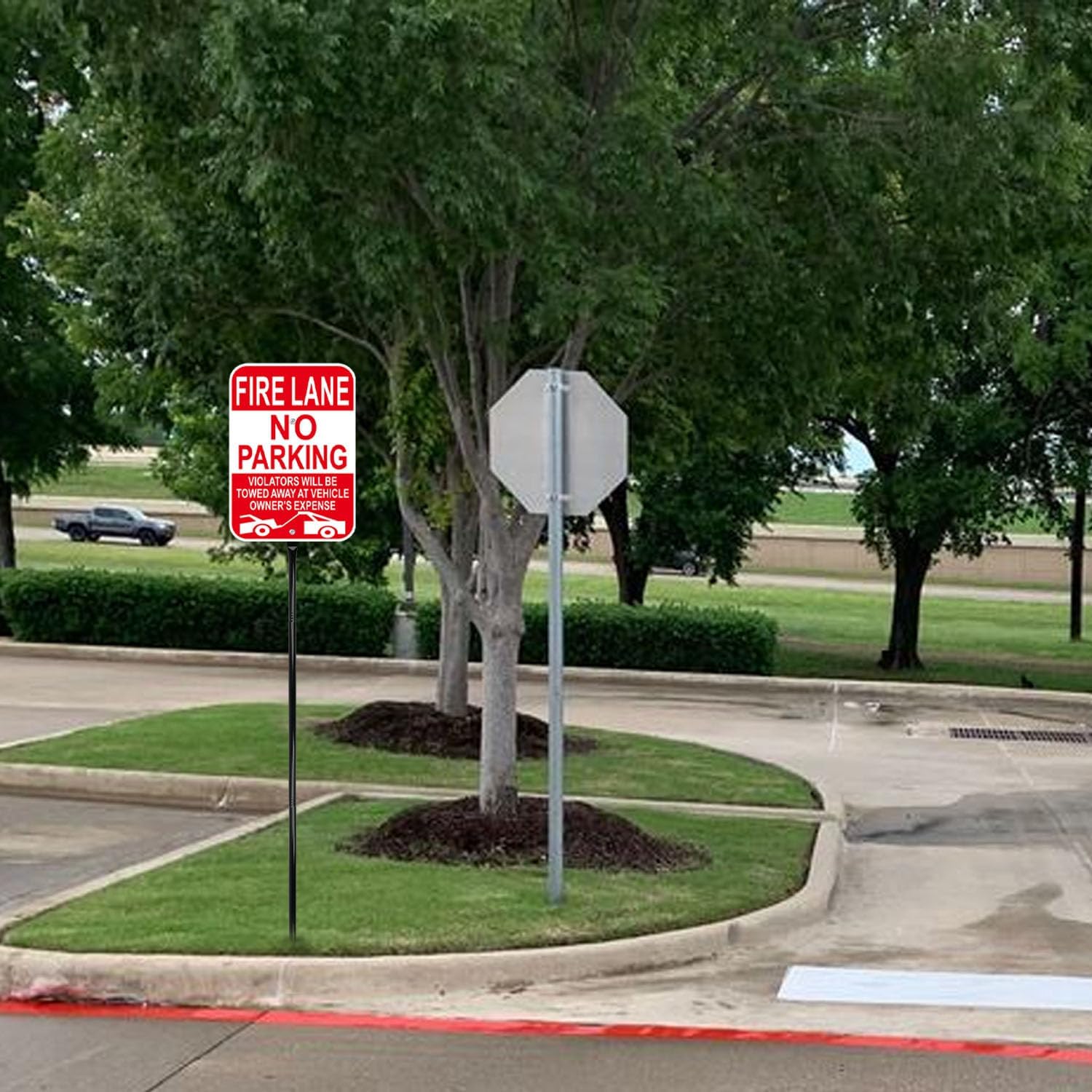 Fire Lane No Parking Sign with 54 Inch Metal Stakes, Red, Aluminum, 10x14 Inches, Reflective, Weather-Resistant, 2 Pack