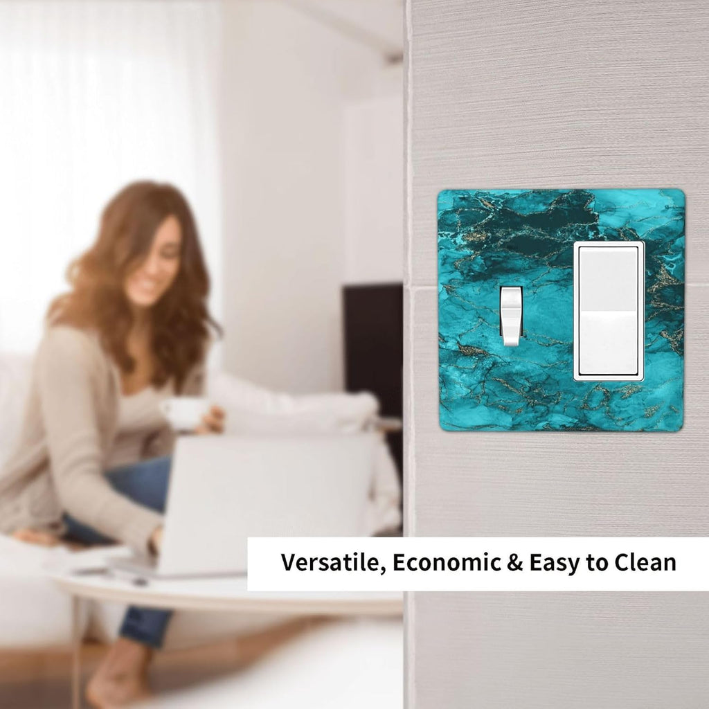 Decorative Outlet Covers Modern Abstract Turquoise Blue Marble Texture 2 Gang 1 Gang Wall Plate Single Toggle Rocker Light Switch Covers Switch Plate Cover for Bathroom Home Decor
