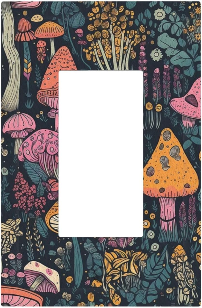 Decorative Light Switch Cover Multicolored Mushrooms Colorful Plant Single Rocker Personalized Wall Plate Switchplate 1 Gang Outlet Covers Decora Light Switch Plate for Home Decor