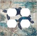 Blue Green Sea Turtle Tropical Ocean Coral Nautical Map Outlet Covers 2 Gang Double Duplex Decorative Light Switch Covers Electrical Wallplates Socket Faceplate For Bed Room Bathroom Decor
