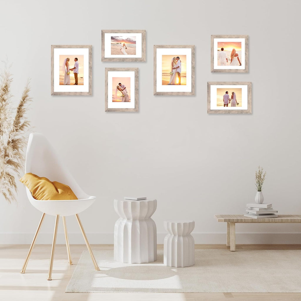 iRahmen 9x12 Picture Frame Set of 4 with Tempered Glass, Smoke Gray Frame Display 6x8 Pictures with Mat or 9 x 12 Without Mat, Rustic Wodd Photo Frames for Wall Mount and Tabletop Display