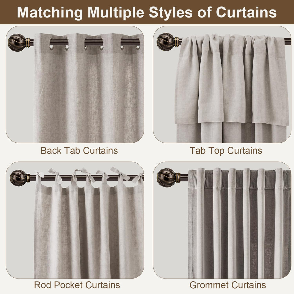Brown Curtain Rods for Windows 48 to 84 Inch 7/8" Diamete Heavy Duty Adjustable Window Curtain Rod with Decorative Finials for Farmhouse Bedroom Living Room Kitchen Outdoor