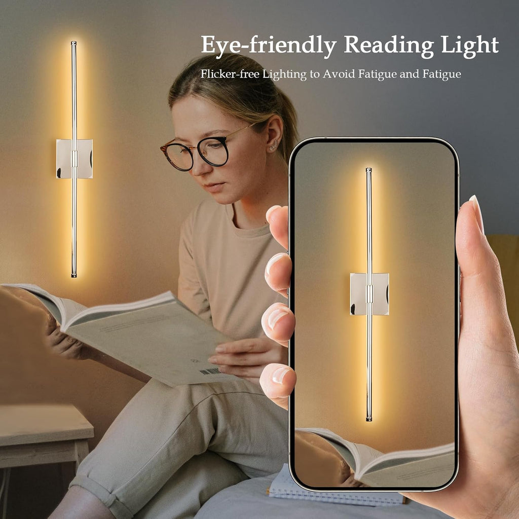 LED Wall Sconce with Remote Control, LED Wall Light, 5 Colors 3000K-6500K & Dimmable, Hardwire Wall Lamp for Living Room, Bedroom, Chrome
