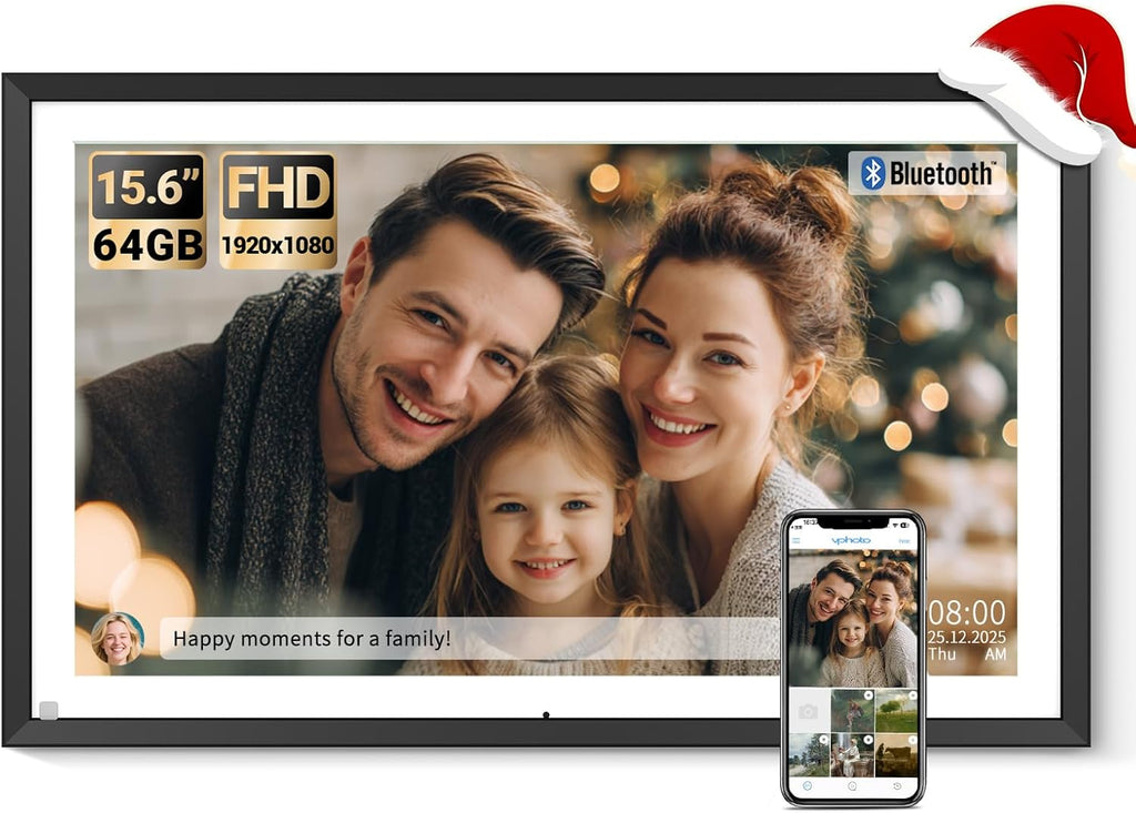 BSIMB 15.6 Inch Digital Picture Frame, 64GB 1920x1080 FHD Large Digital Photo Frame WiFi Photo Frame Electronic Touchscreen, Share Pictures/Videos via App/USB/SD Easy Setup Auto-Rotate, Gift for Mom