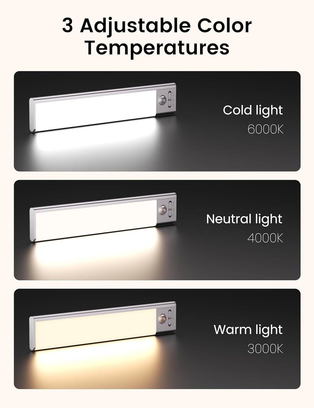 Joyzy 2 Pack 66 LED Motion Sensor Closet Lights, 9.2’’ Rechargeable Under Cabinet Lighting Magnetic 3 Color Temps & Dimmable Under Counter Light Motion Activated Pantry Light (110 Lumen)