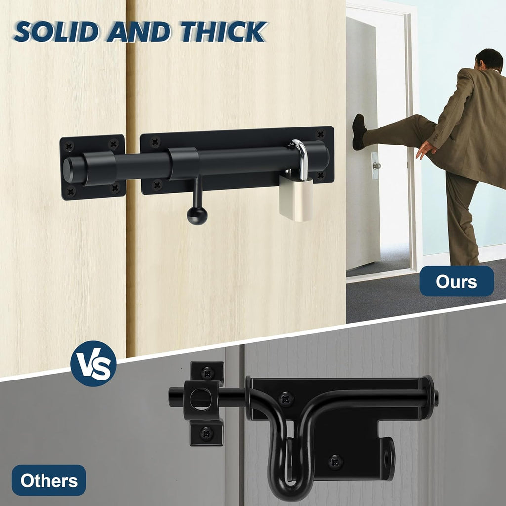 Alise 8inch Barrel Bolt Latch, Slide Bolt Latch, Heavy Duty Solid SUS304 Stainless Steel Slide Lock for Wooden Fence,Barn Door,Interior or Outdoor Door.Matte Black