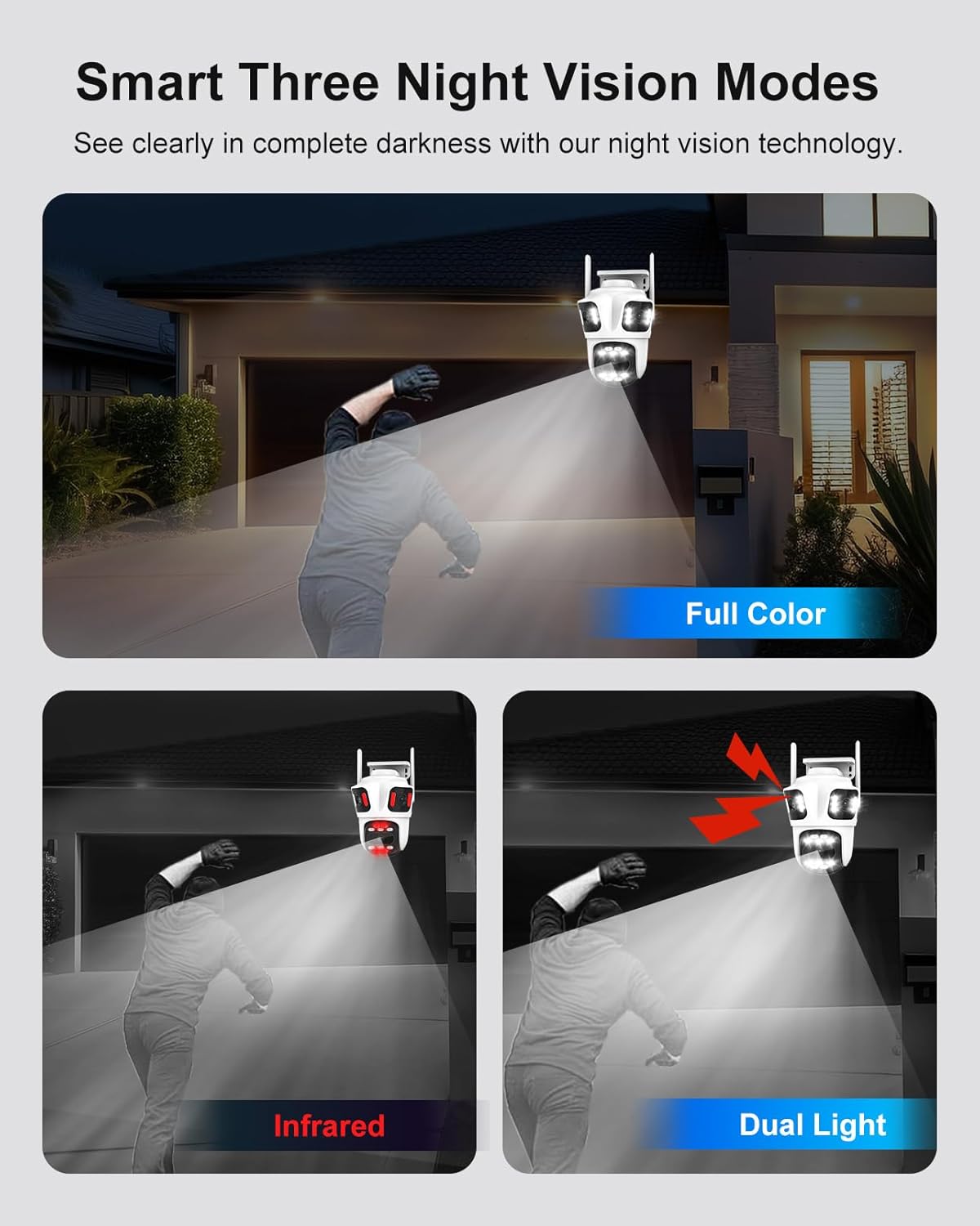 Three Lens WiFi Outdoor Security Camera, 9MP Wireless Home Security Cam, 360° Pan/Tilt, Human Detection, AI Auto Tracking, No Blind Spot, Color Night Vision, Two-Way Audio, Spotlight, IP66
