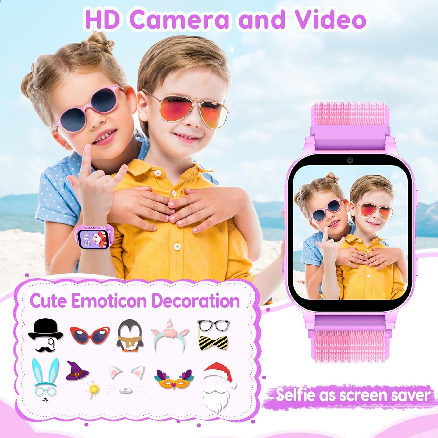 cjc HD Touchscreen Smartwatch for Girls Ages 4-12 - Includes 28 Games, Camera, Music, Pedometer - Fun & Educational Birthday Gift Idea (Purple)
