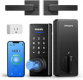 Philips WiFi Smart Lock with Handle, Fingerprint Keyless Entry Door Lock with WiFi Bridge, Smart Locks for Front Door with Handle Set, APP Remote Control, Voice Control, Auto-Lock, Matte Black