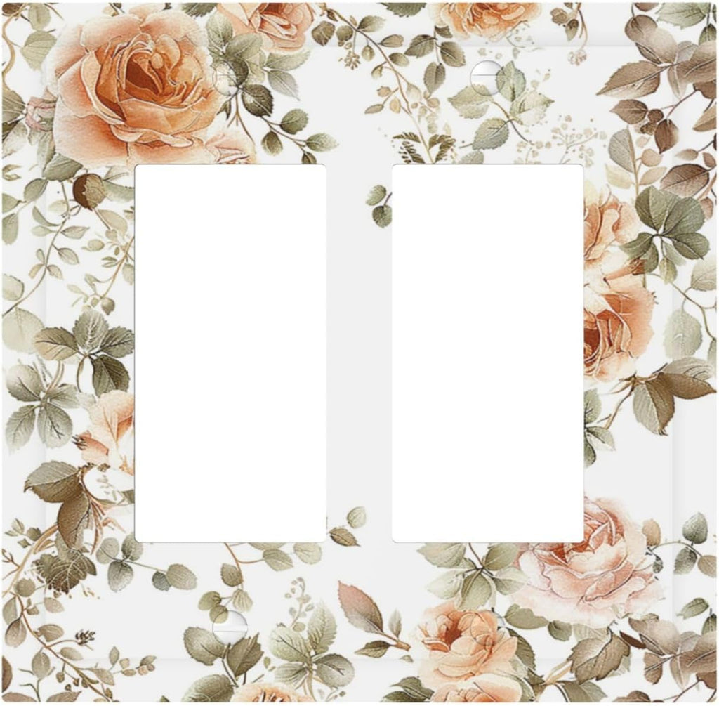 Decorative Outlet Covers Vintage Warm Color Orange Flowers And Leaves 2 Gang Double GFCI Rocker Electrical Wall Panels Light Switch Cover Plate for Bedroom living Room Decor