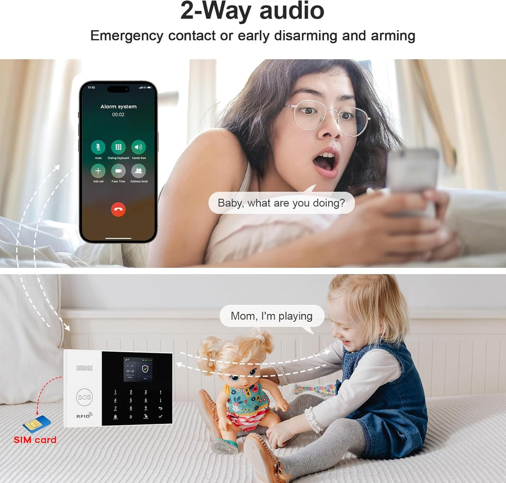 Security Systems for House,Door/Window Alarm System for Phone App & Remote Control,WiFi+GSM/4G with Instant App Alerts DIY Kit Smart Life Tuya APP Compatible with Alexa NO Monthly Fees