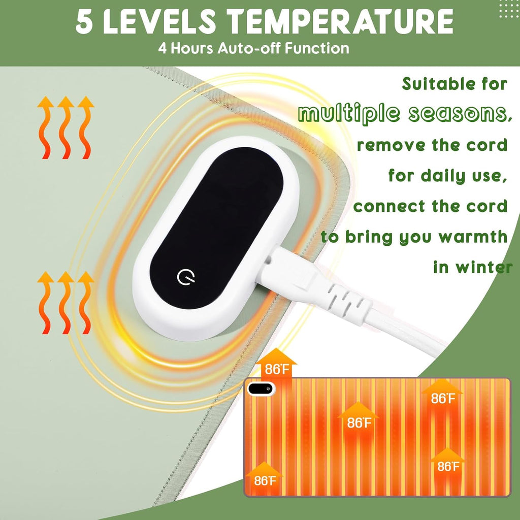 Konohan Heated Large Desk Mat PU Leather Warm Mouse Pad with 5 Heating Level & 4 Hour Auto Shut-Off Heating Keyboard Pad Warmer Gaming Mice Mat Only Supports 110v(Gray-Green Color,31.5" X 13")