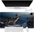 Heated Mouse Pad for Desk 31.5" x 13" – PU Leather Warm Desk Pad with 3 Heat Levels (104°F/113°F/122°F), Plug-in Electric Heating Mat with Auto Shut-Off, Waterproof & Rollable, Lone Wolf