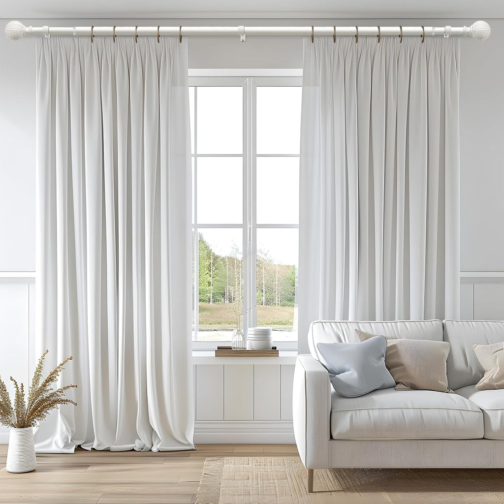 Antique White Ball Curtain Rods for Windows 66 to 120 Inch,1 Inch Heavy Duty Adjustable Curtain Rod,Boho Decorative Drapery Rods Set with Brackets,Size:36''-120''