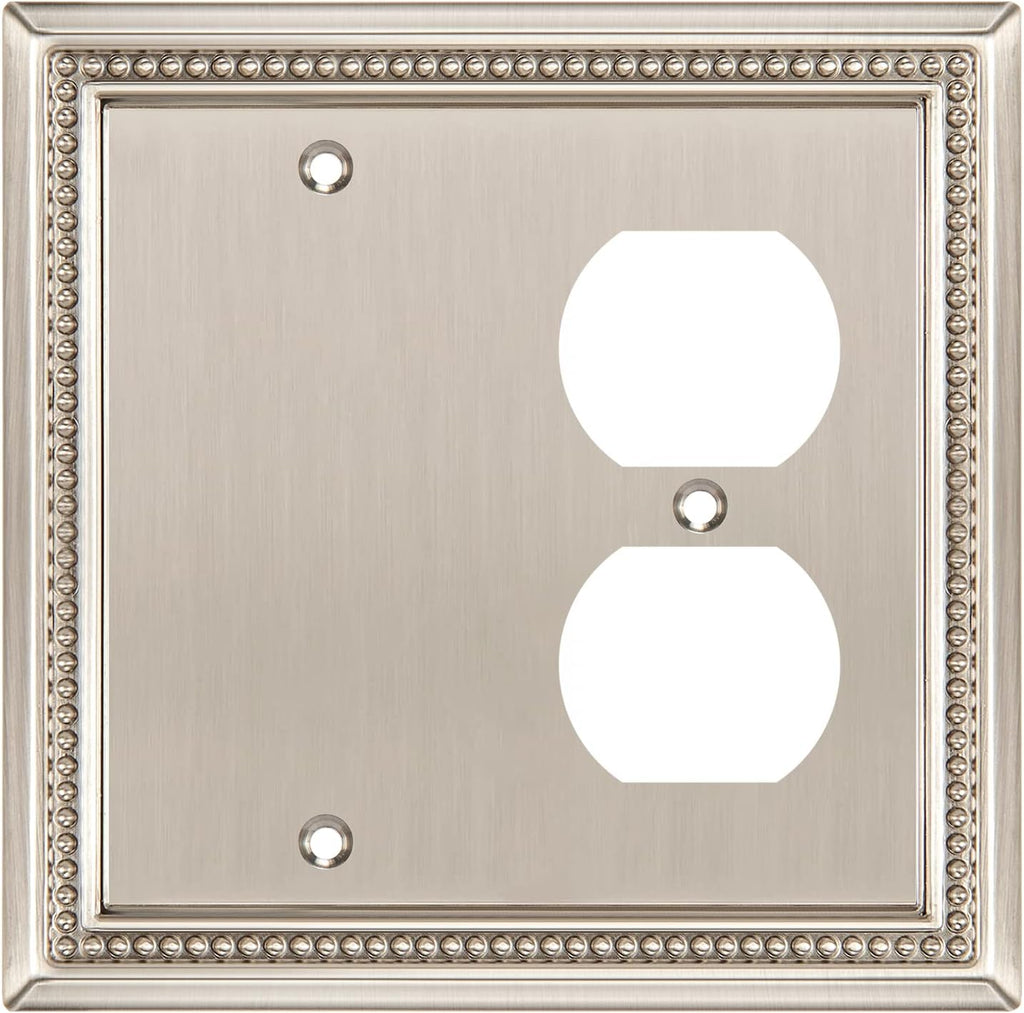 Henne Bery Sunken Pearls Heavy Duty Decorative Wall Plate Switch Plate Outlet Cover (Blank/Duplex, Satin Nickel)