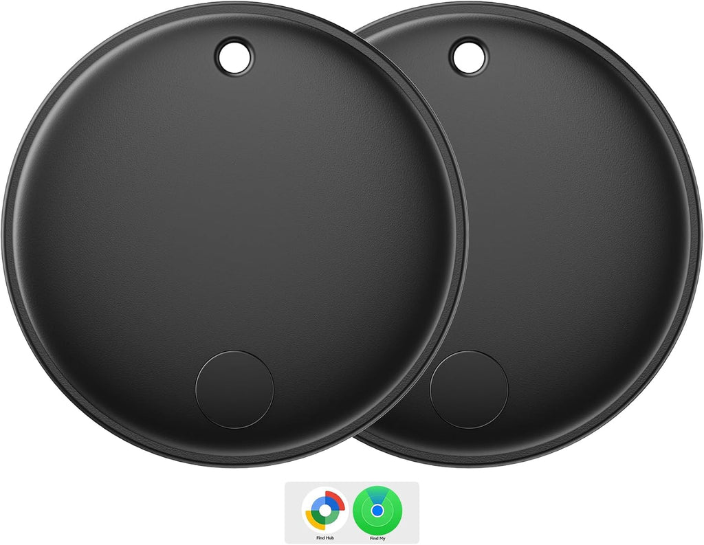 Eelexa Smart Tag Tracker, Dual System(Both iOS&Android) Air Tracker Tag, Compatible with Apple Find My or Google Find Hub Smart Keys Finder Item Locator with Waterproof&Light (Black-2Pack)