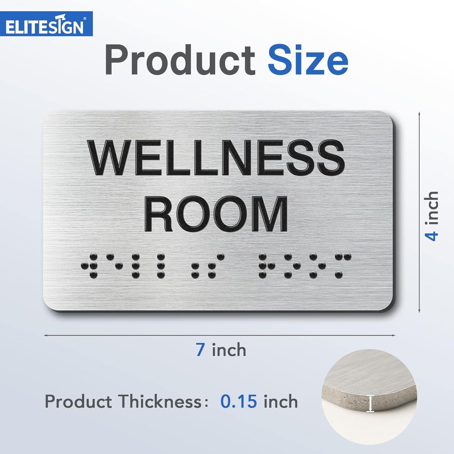 Wellness Room Signs with Raised Text & Grade 2 Braille, Brushed Aluminum/Silver Finish Easy Install with Double-Sided Tape, ADA Compliant Wellness Room Door Sign for Businesses & Offices