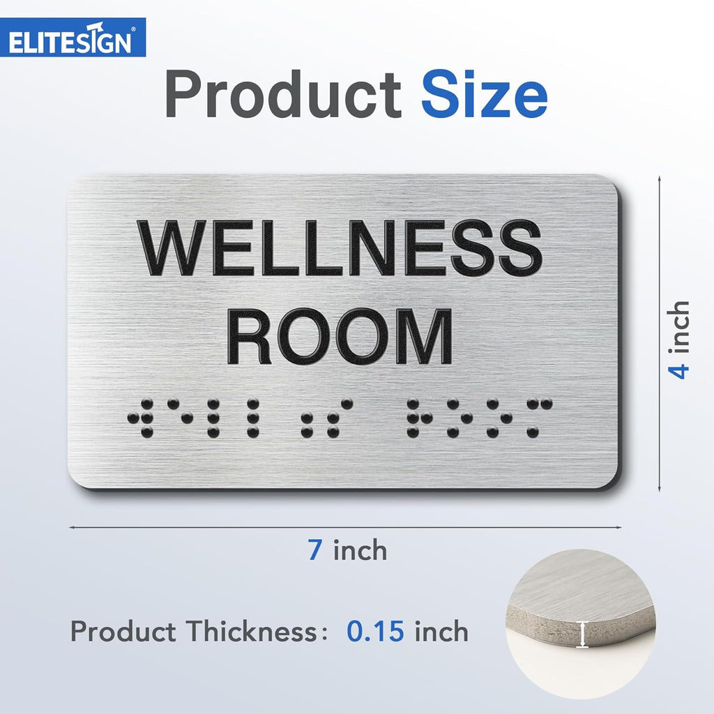 Exit Signs with Raised Text & Grade 2 Braille, Brushed Aluminum/Silver Finish Easy Install with Double-Sided Tape, ADA Compliant Exit Signs for Businesses & Offices
