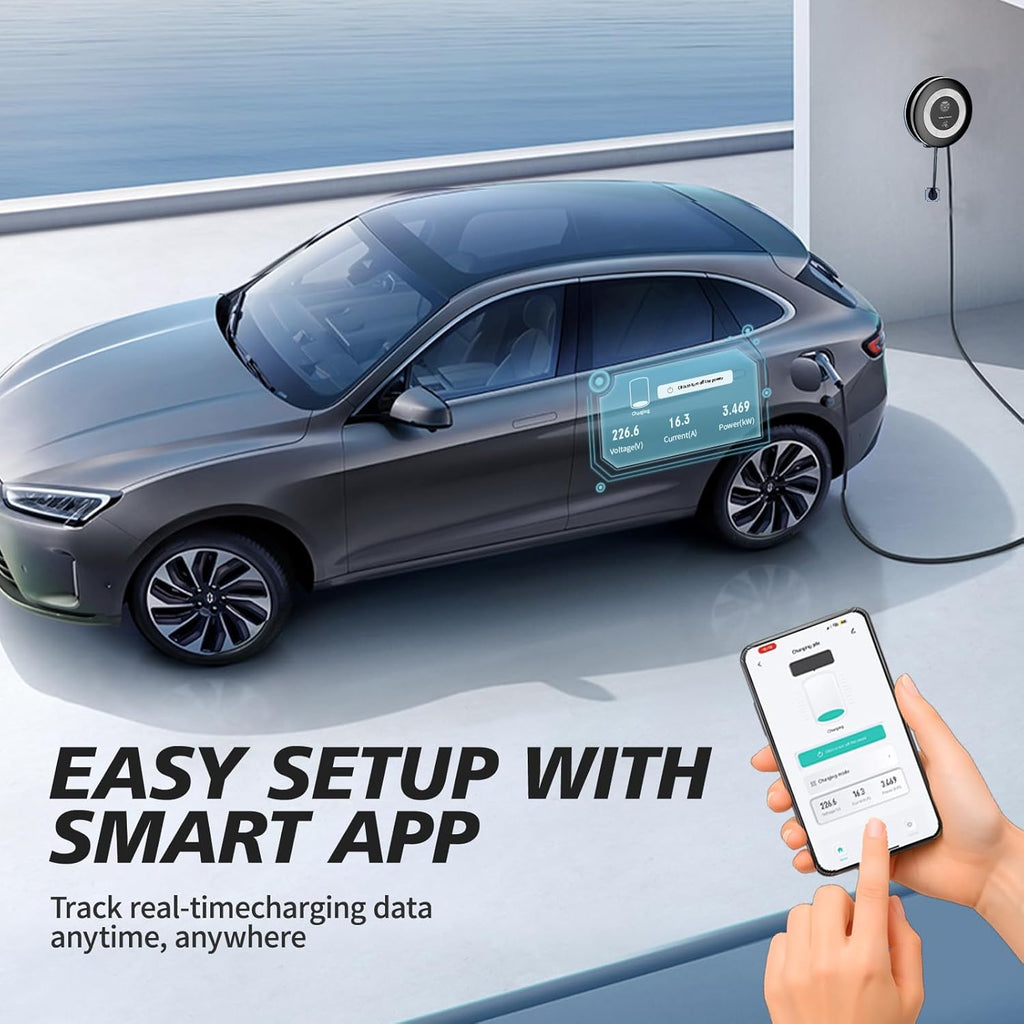 Level 2 EV Charger, 11.5KW /50A Fast Wall Home Charging Station, 27.3ft Charging Cable with Smart App (WiFi), 240V EV Charger with NEMA 14-50, EVSE J1172 Connector for Electric Car EC51B