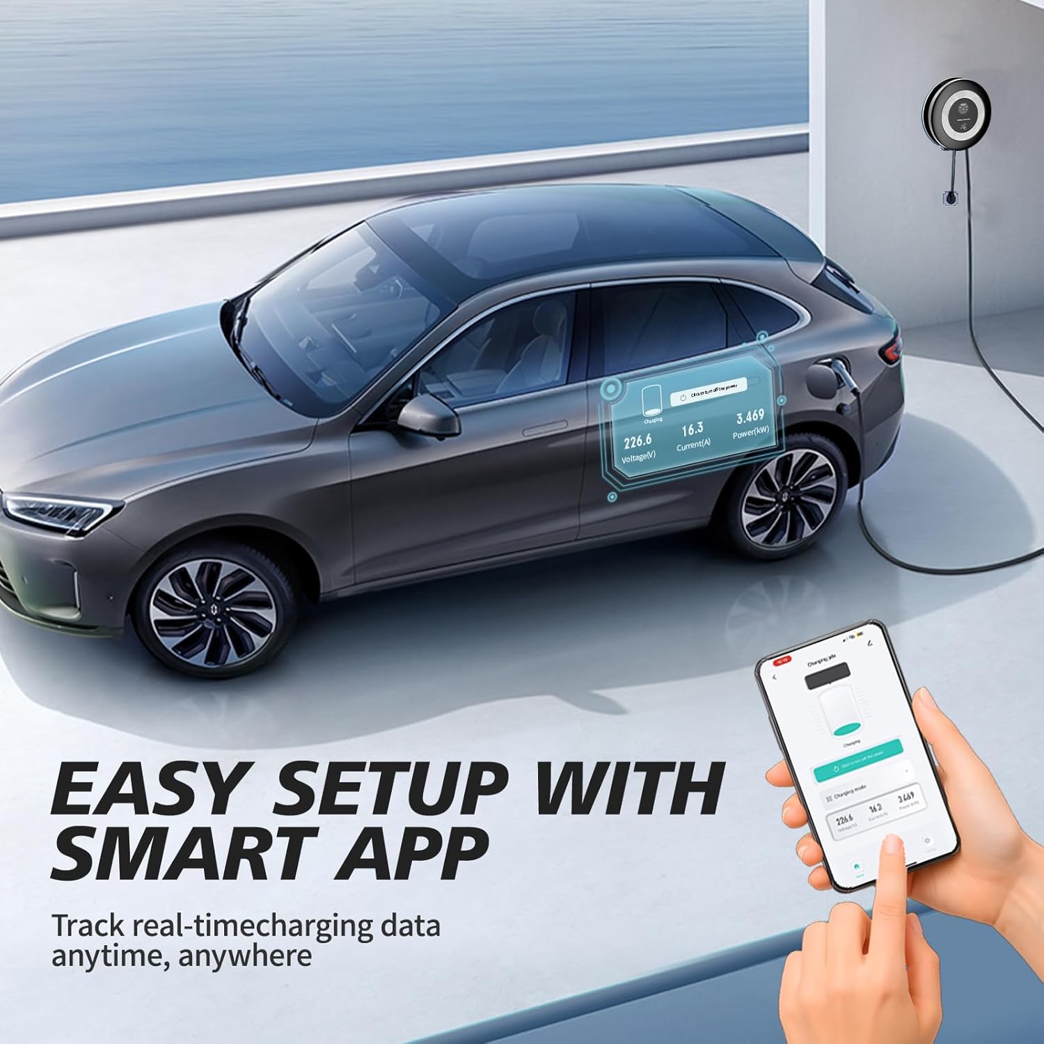Level 2 EV Charger, 11.5KW /50A Fast Wall Home Charging Station, 27.3ft Charging Cable with Smart App (WiFi), 240V EV Charger with NEMA 14-50, EVSE J1172 Connector for Electric Car EC51B