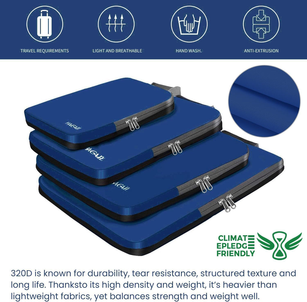 BAGAIL 4 Set/6 Set/8 Set Compression Packing Cubes Travel Accessories Expandable Packing Organizers (Cloth Pattern, 4-Navy)