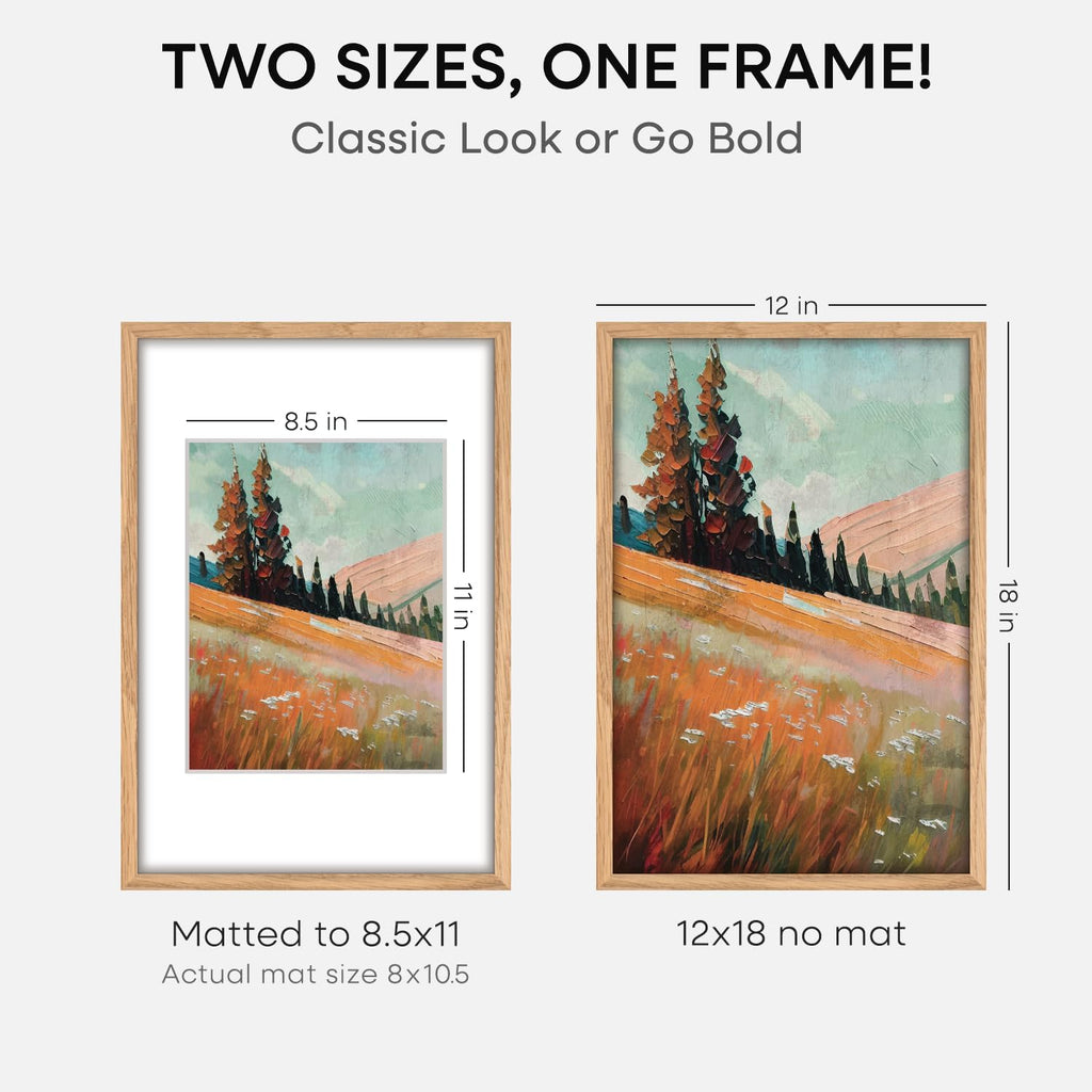 Homeforia 12x17 Picture Frame Natural Wood, High End Oak 12x17 Light Wooden Poster Frame with Mat 10x15, 12 x 17 Frames Matted to 10 x 15 Photo, 17x12 Hanging Frame, Tempered Glass, Wall Kit, Set of 1