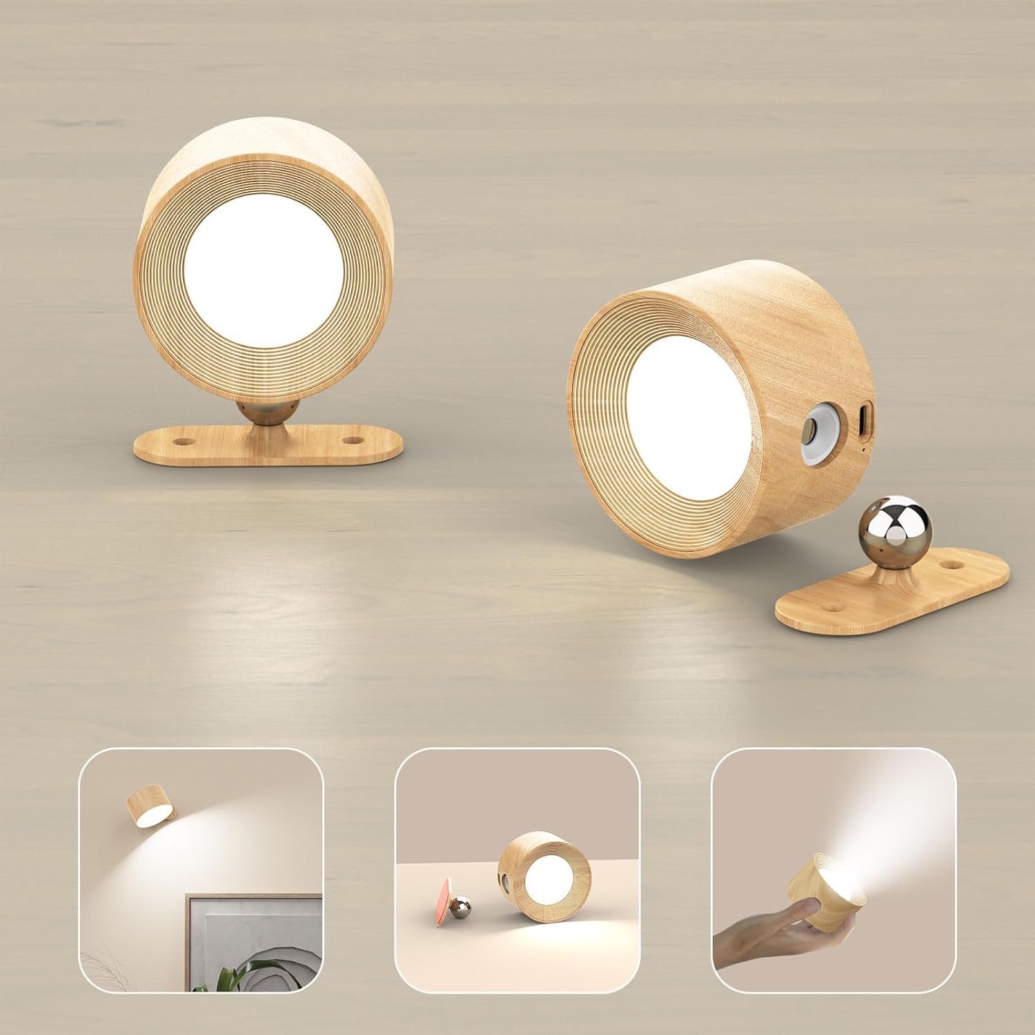 Koopala 2PACK LED Wall Lamps with Rechargeable Battery Operated, Wall Mounted Lights with 3 Brightness 3 Color Temp Removable Charging 360°Rotate Magnetic, Cordless Wall Sconces for Reading Bedside