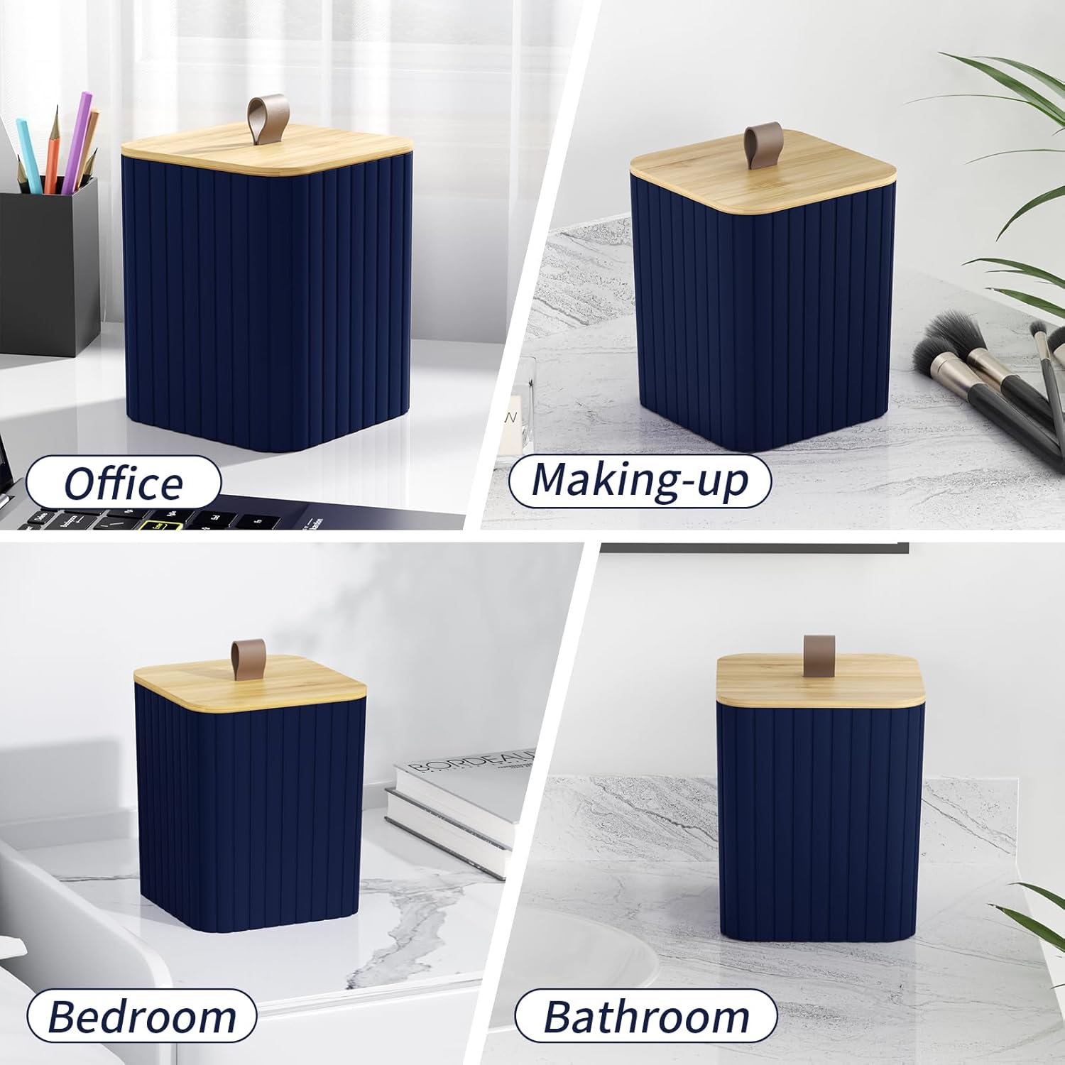 Bathroom Accessory Set - Navy Blue Bathroom Set, 12PC Bathroom Accessories Set, Blue Bathroom Accessories Set, Mini Trash Can, Toilet Brush, Trash Can & Soap Dispenser