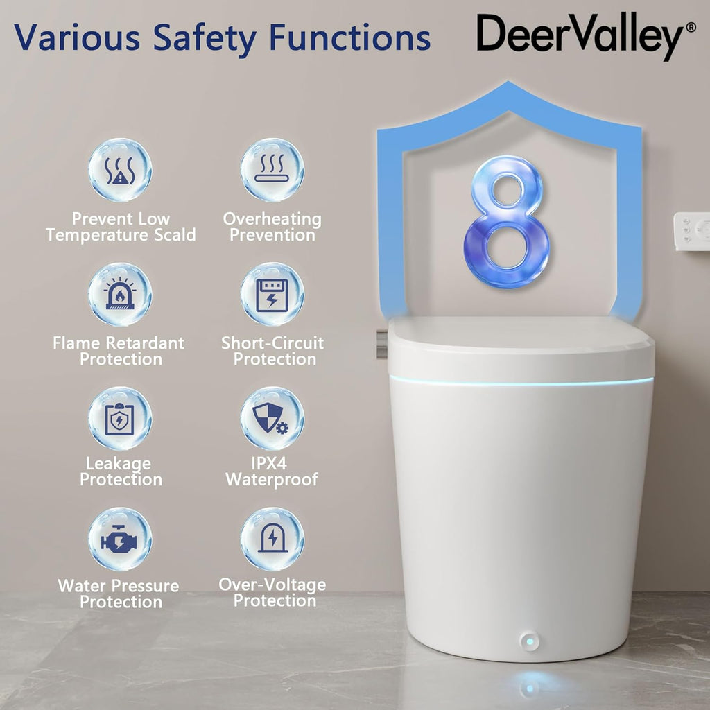 DeerValley Smart Toilet, One Piece Tankless Toilet with Bidet Built in Smart Toilet with 1.28GPF Auto Flush, Foot Kick, Blackout Flush, Warm Water, Heated Seat, Remote Control
